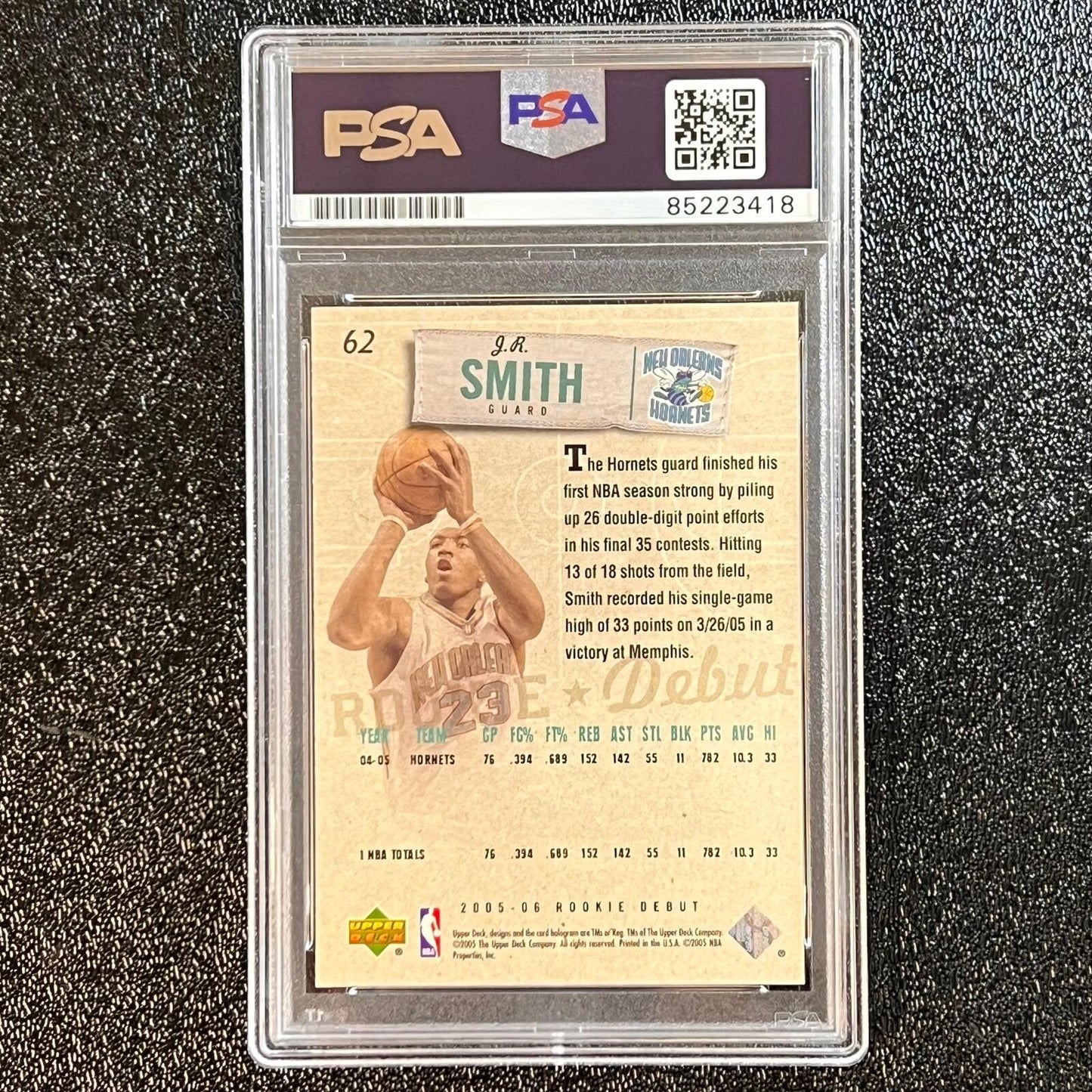 2005-06 Upper Deck Rookie Debut #62 J.R. Smith Signed Card AUTO PSA Slabbed RC H