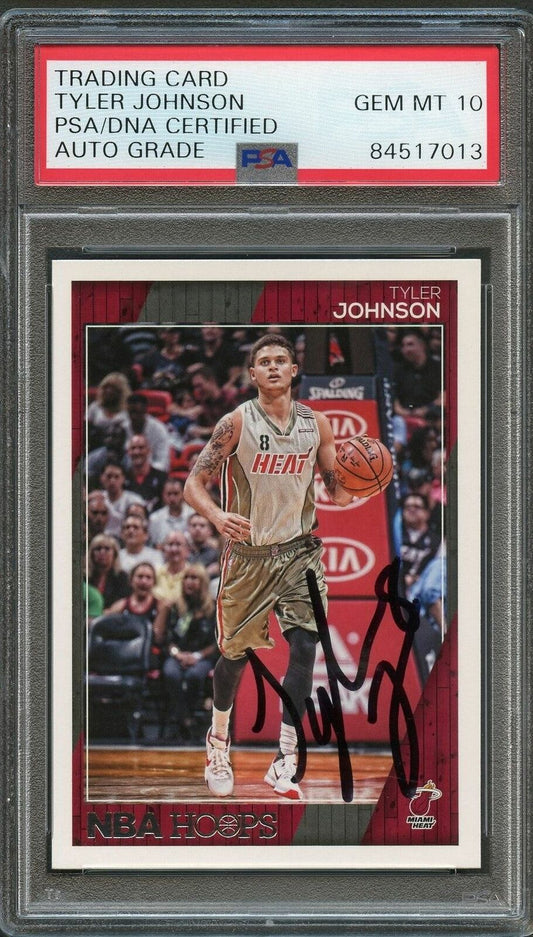 2016-17 NBA Hoops #188 Tyler Johnson Signed Card AUTO 10 PSA Slabbed Heat