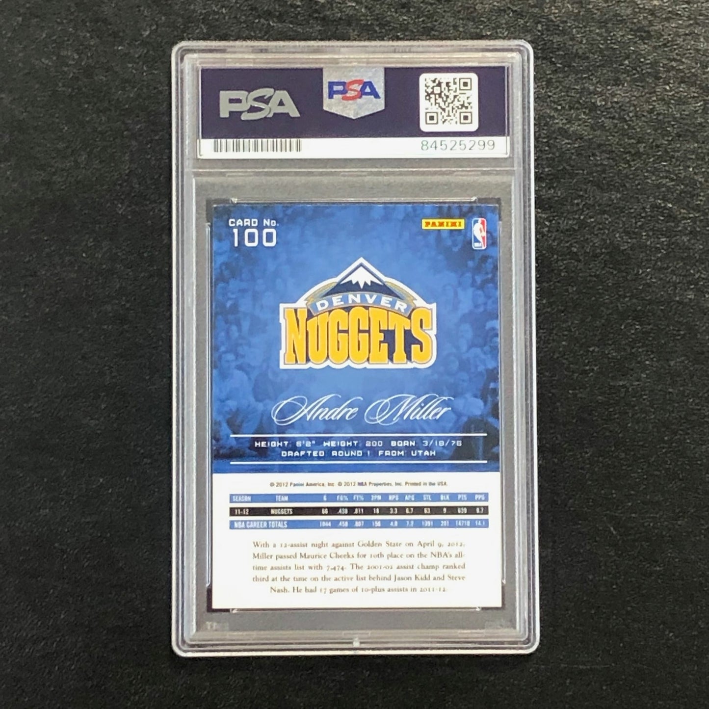2012-13 Panini Prestige #100 Andre Miller Signed AUTO 10 PSA Slabbed Nuggets