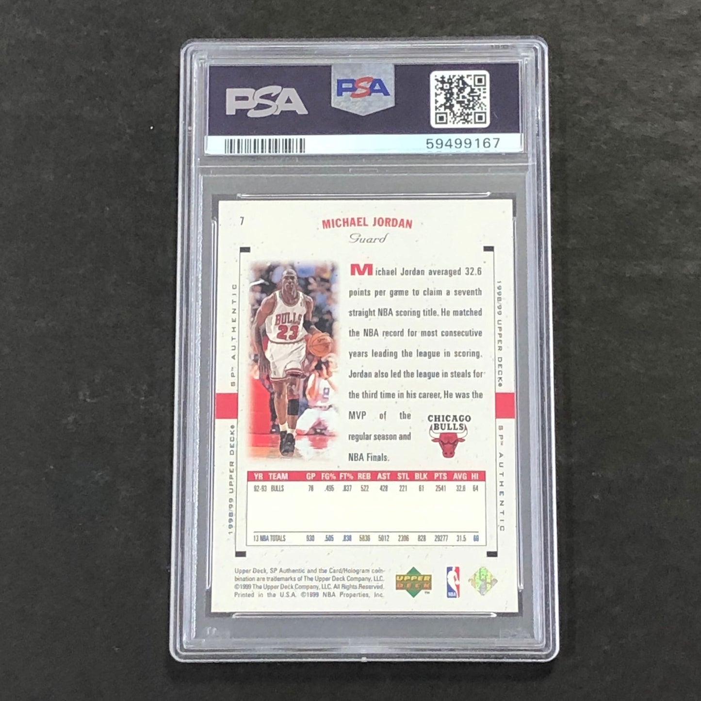 1998 SP Authentic #7 Michael Jordan PSA 8 NM-MT Bulls