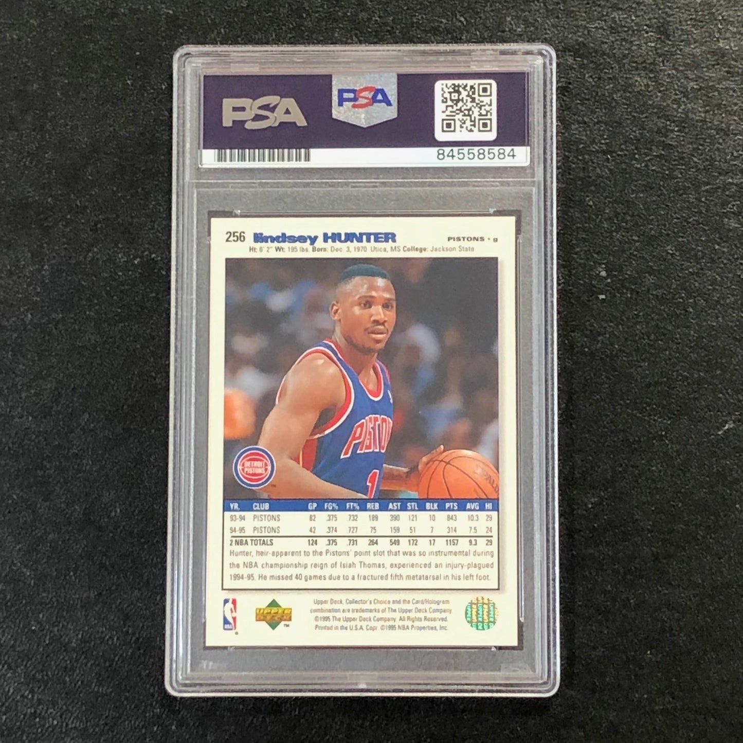 1995-96 Collector's Choice Basketball #256 Lindsey Hunter Signed Card AUTO PSA S
