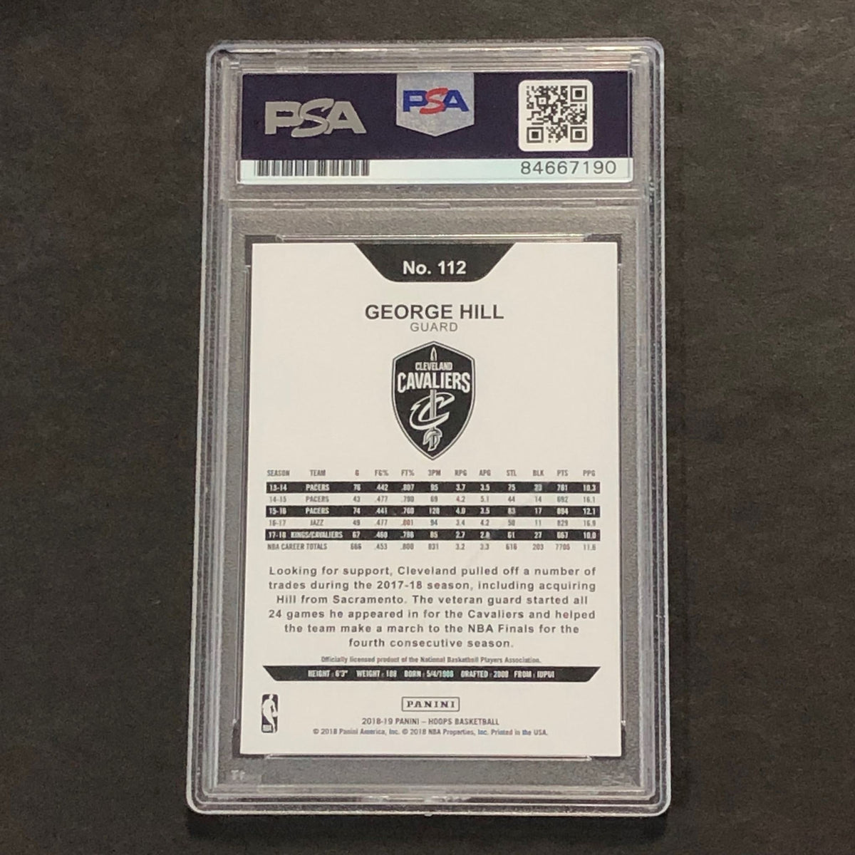 2018-19 Panini Donruss #112 George Hill Signed Card AUTO GRADE 10 PSA/DNA Slabbe