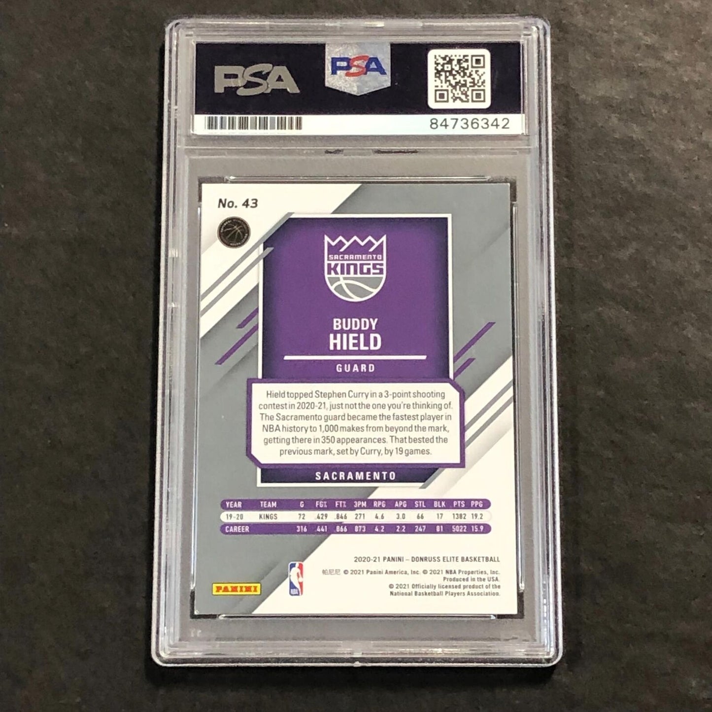 2020-21 Panini Donruss Elite #43 Buddy Hield Signed Card AUTO PSA Slabbed Kings