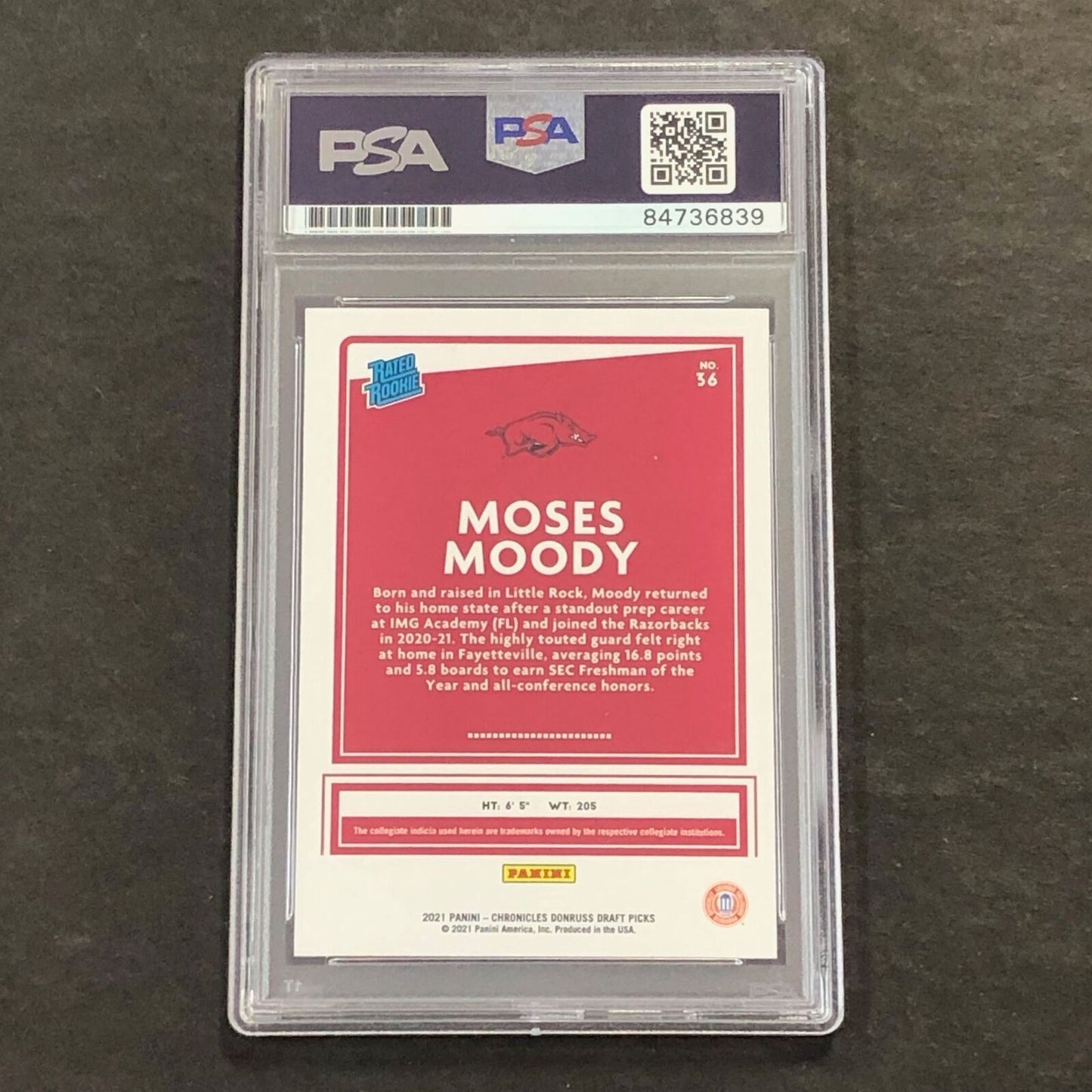 2021-22 Panini Chronicles Draft Picks #36 Moses Moody Signed Card AUTO PSA Slabb
