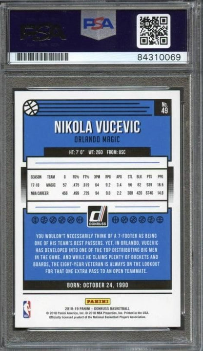 2018-19 Panini Donruss #49 Nikola Vucevic Signed Card AUTO PSA Slabbed