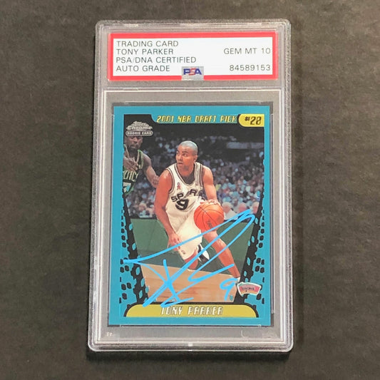 2001-02 Topps Chrome #155 Tony Parker Signed Card AUTO 10 PSA Slabbed Autographe