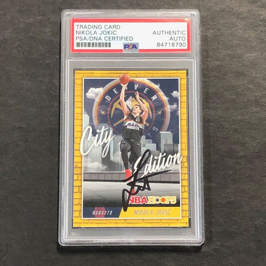 2020-21 NBA Hoops City Edition #8 Nikola Jokic Signed Card PSA Slabbed Nuggets