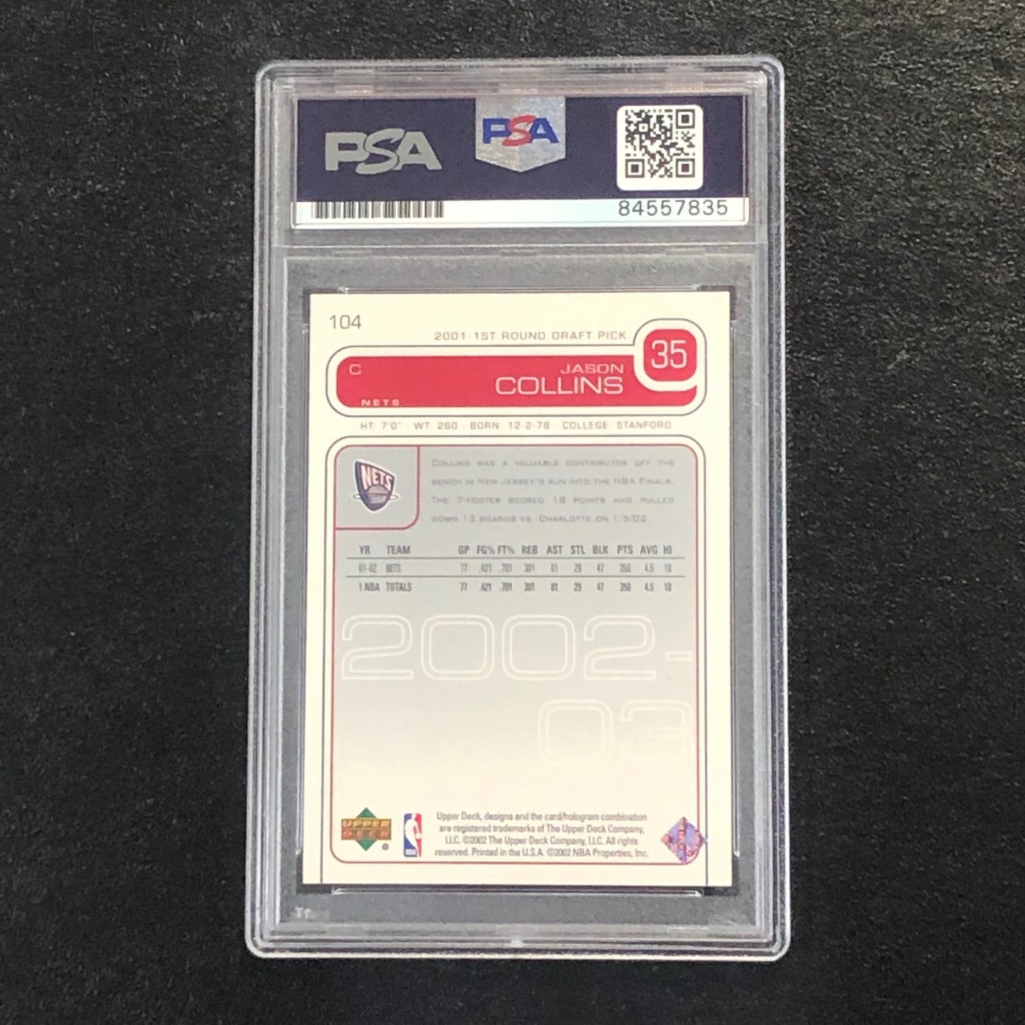 2002-03 Upper Deck #104 Jason Collins Signed Card AUTO PSA Slabbed Nets