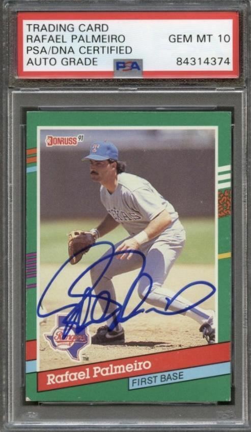 1991 Donruss #521 Rafael Palmeiro Signed Card AUTO Grade 10 PSA Slabbed Rangers