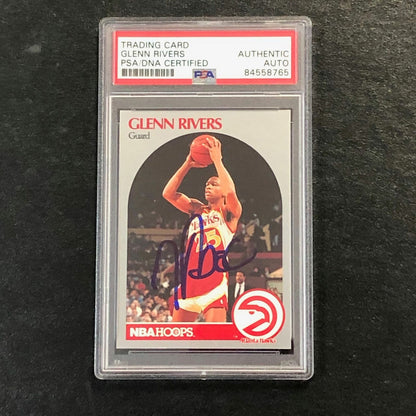 1990-91 NBA Hoops #32 Glenn "Doc" Rivers Signed Card AUTO PSA Slabbed Hawks