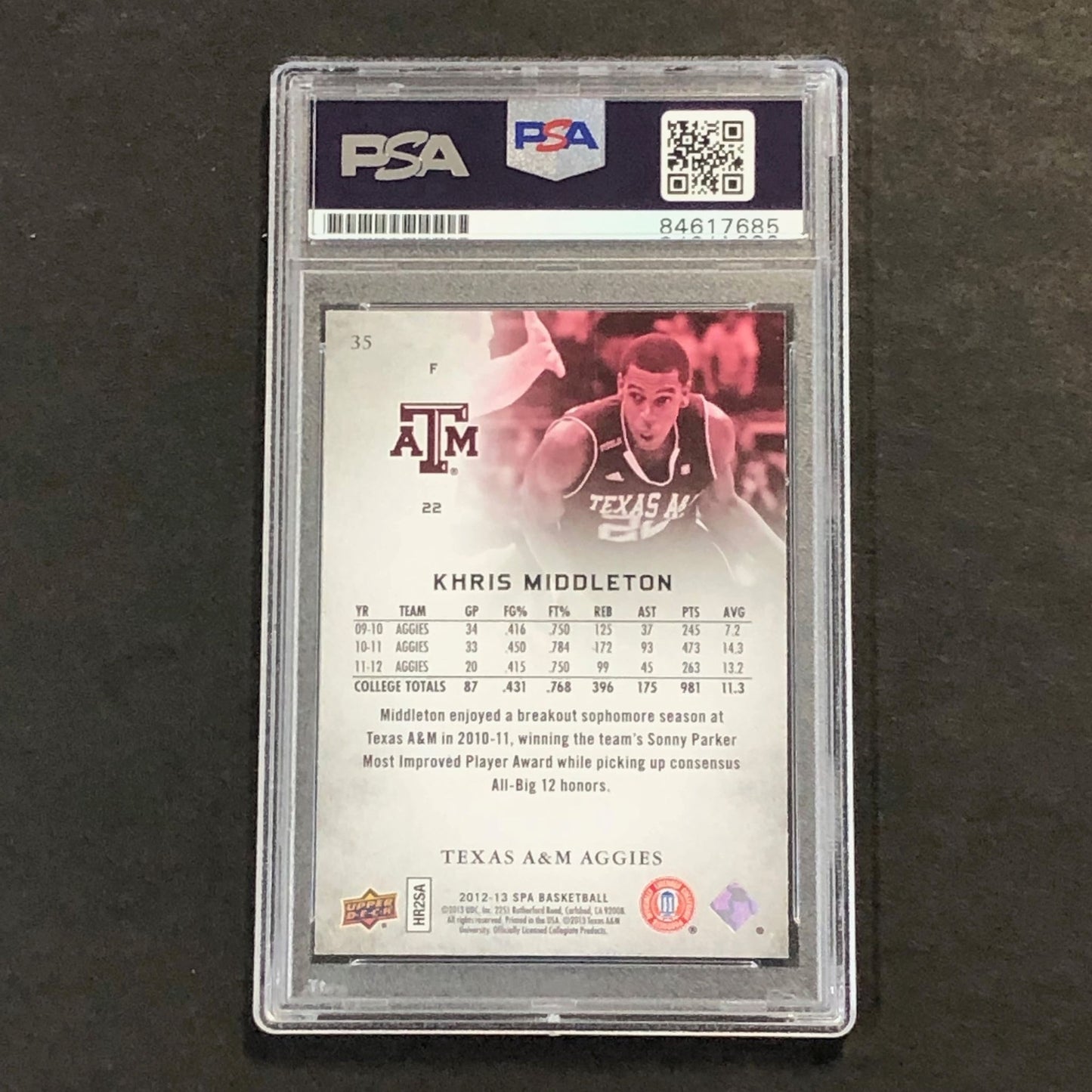 2012-13 Upper Deck SP Authentic #35 Khris Middleton Signed Card AUTO 10 PSA/DNA