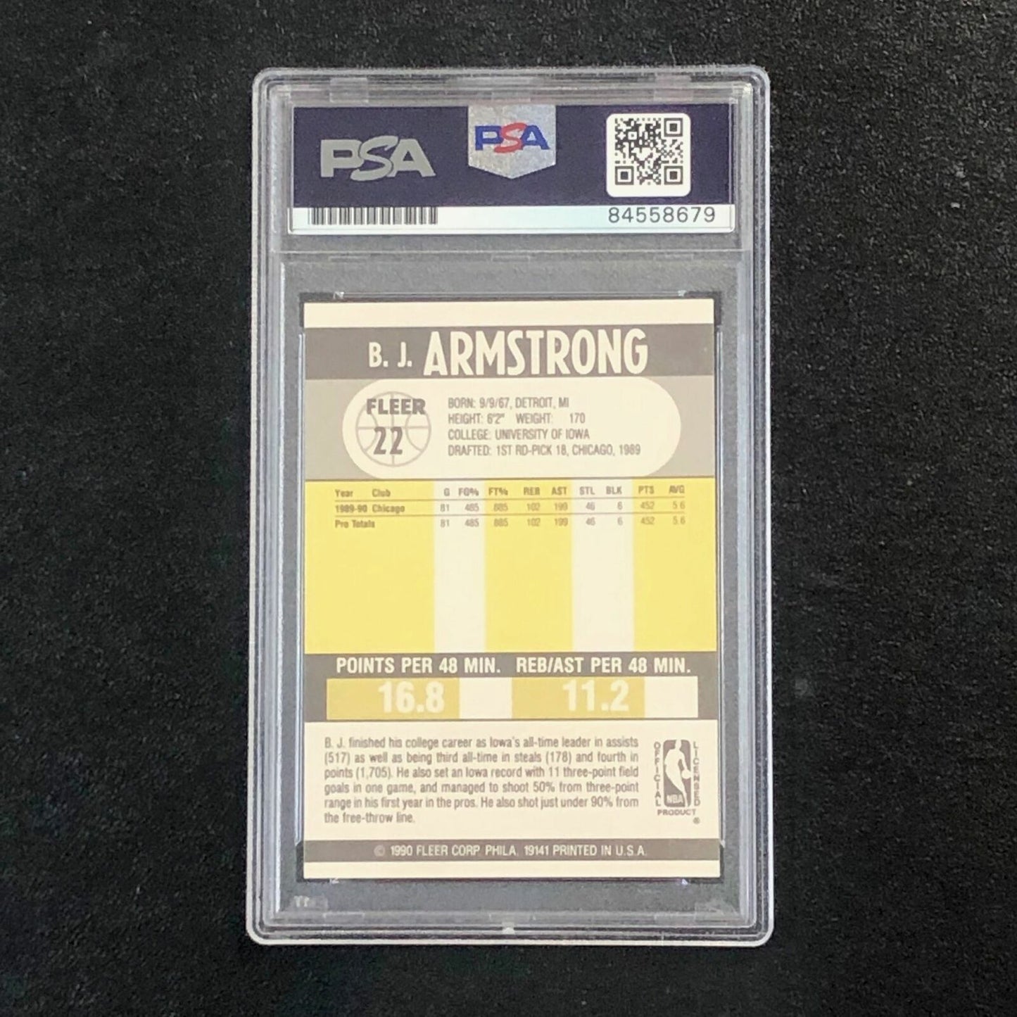 1990-91 Fleer Basketball #22 B. J. Armstrong Signed Card AUTO PSA Slabbed Bulls