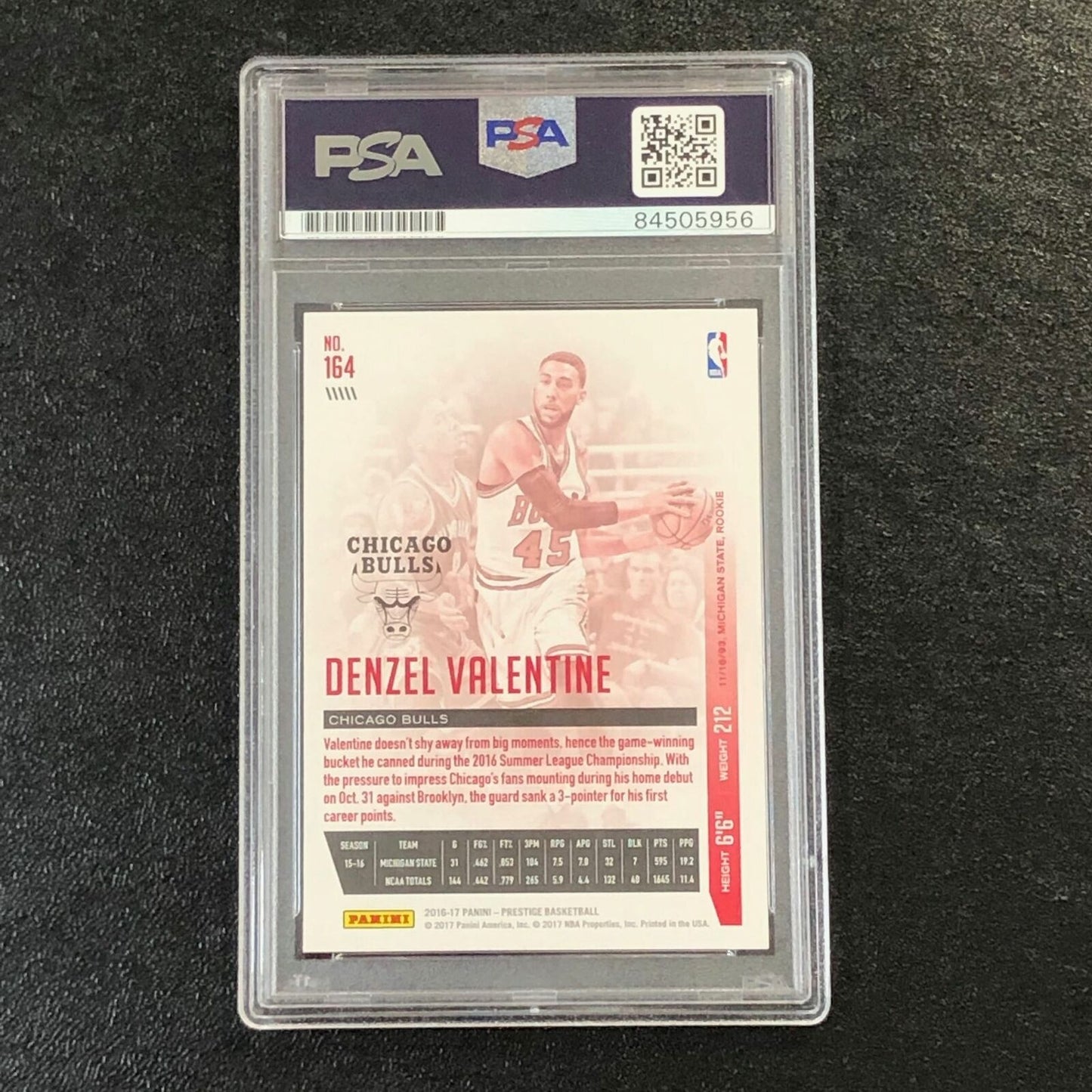 2016-17 Panini Prestige #164 Denzel Valentine Signed Card AUTO PSA Slabbed Bulls
