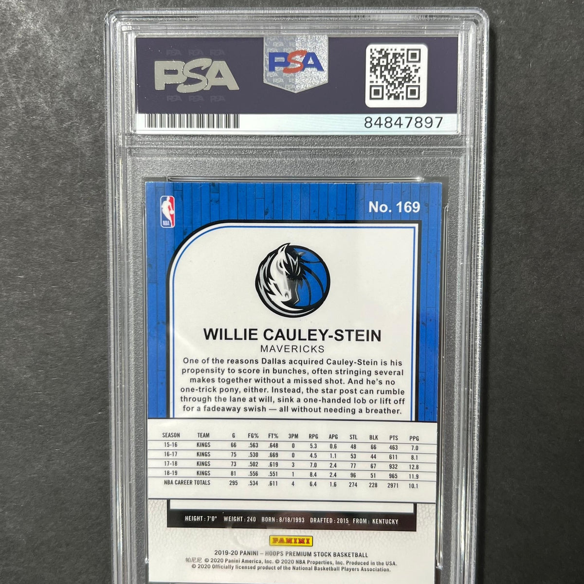 2019-20 Panini Hoops Premium #169 Willie Cauley-Stein Signed Card AUTO PSA Slabb