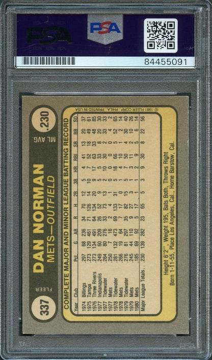 1981 Fleer #337 Dan Norman Signed Card PSA Slabbed Auto Mets