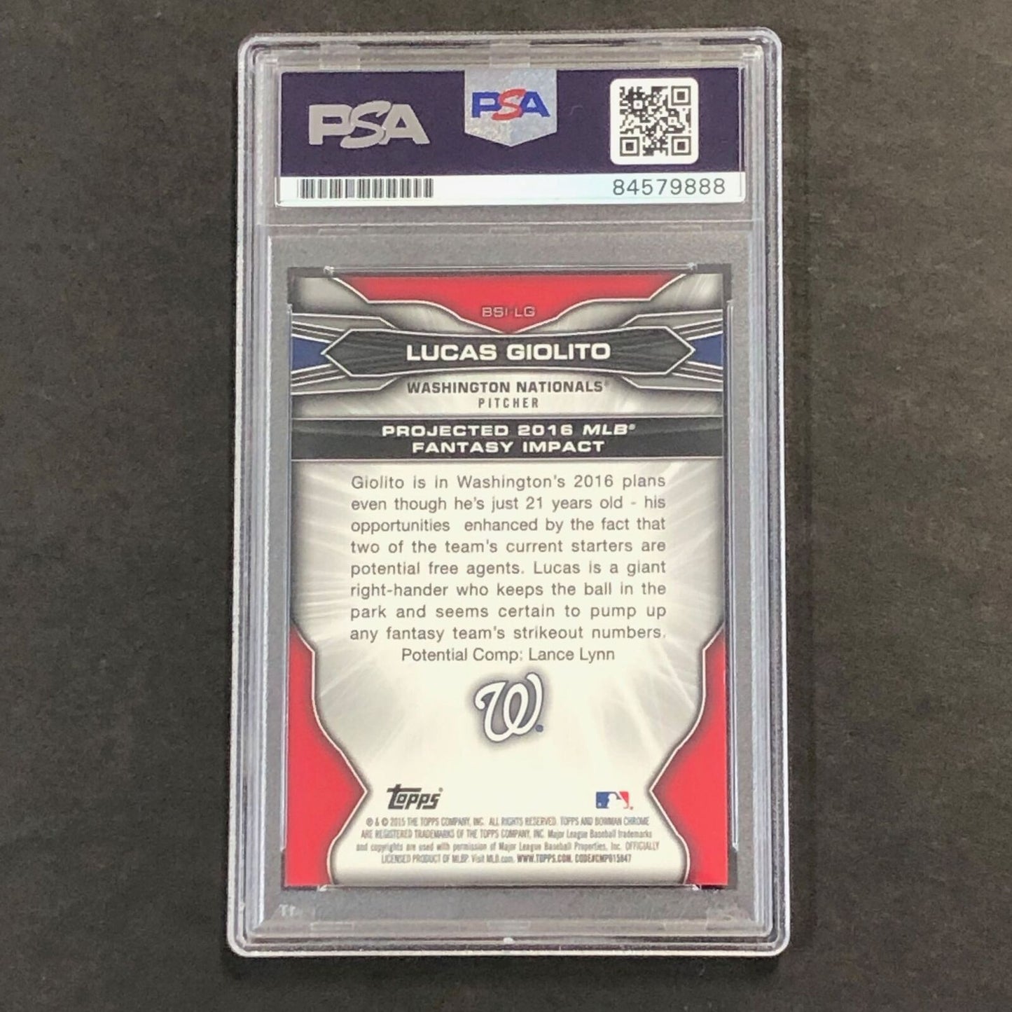 2015 Bowman Scouts Fantasy Impacts #BSILG Lucas Giolito Signed Card PSA Slabbed