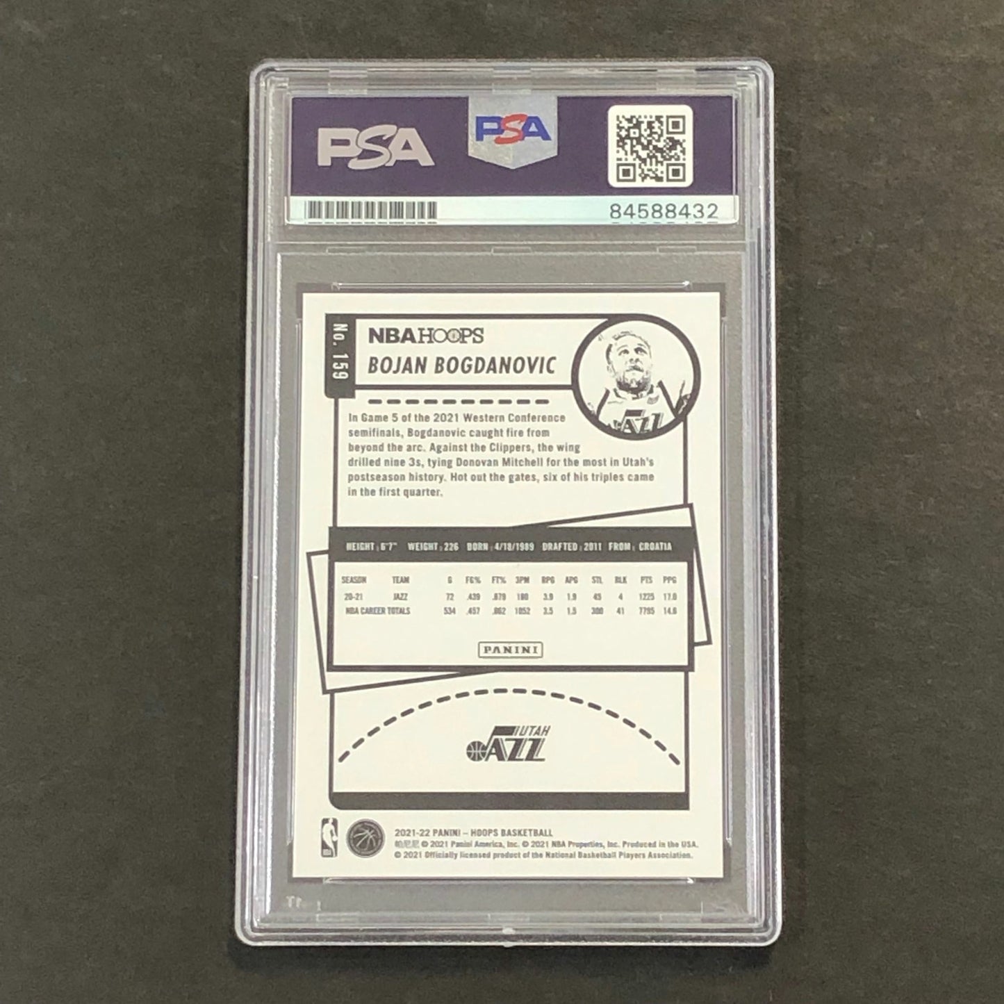2021-22 NBA Hoops #159 Bojan Bogdanovic Signed Card AUTO PSA Slabbed Jazz