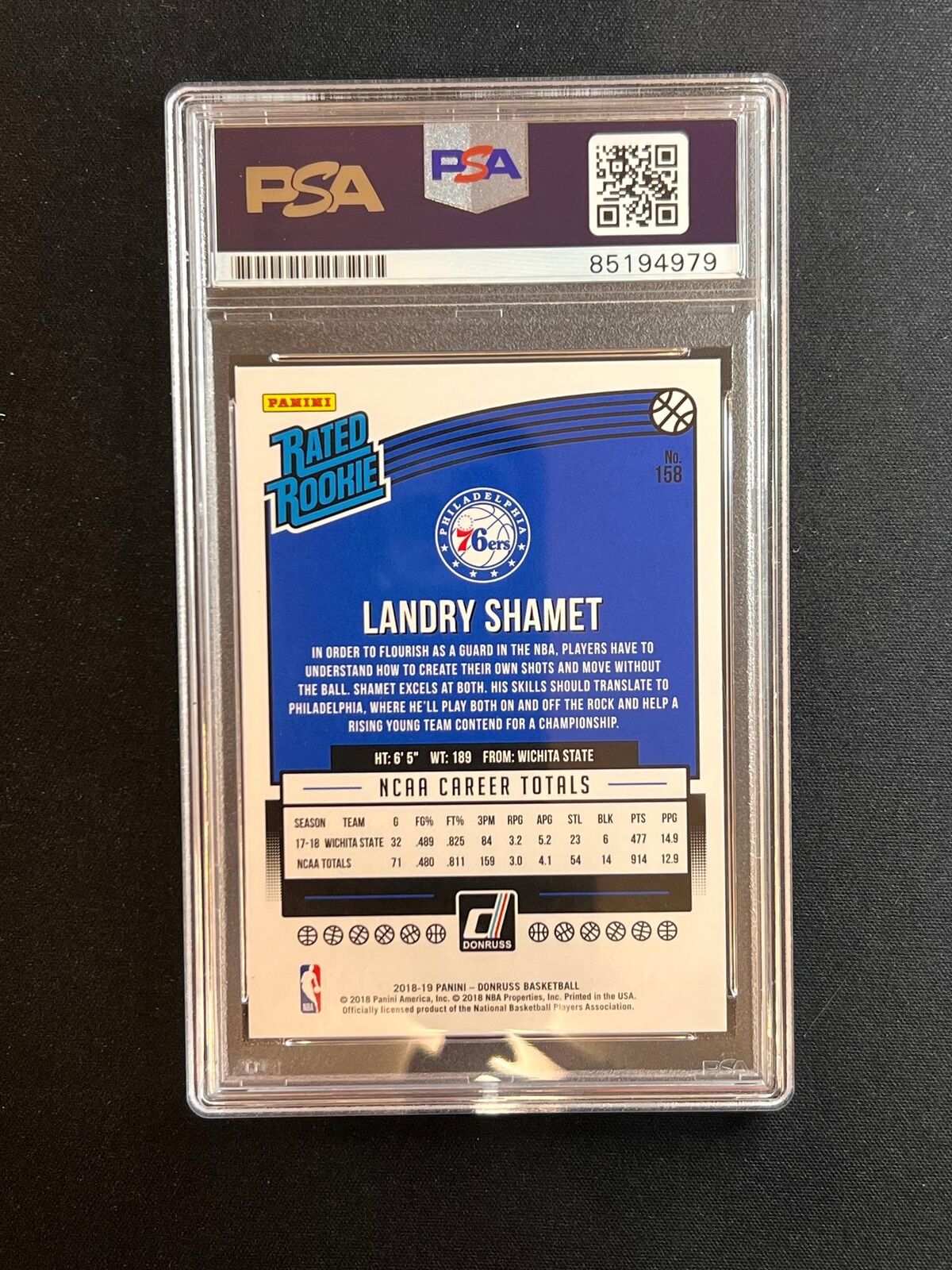 2018-19 Panini Donruss #158 Landry Shamet Signed Card AUTO PSA/DNA Slabbed 76ers