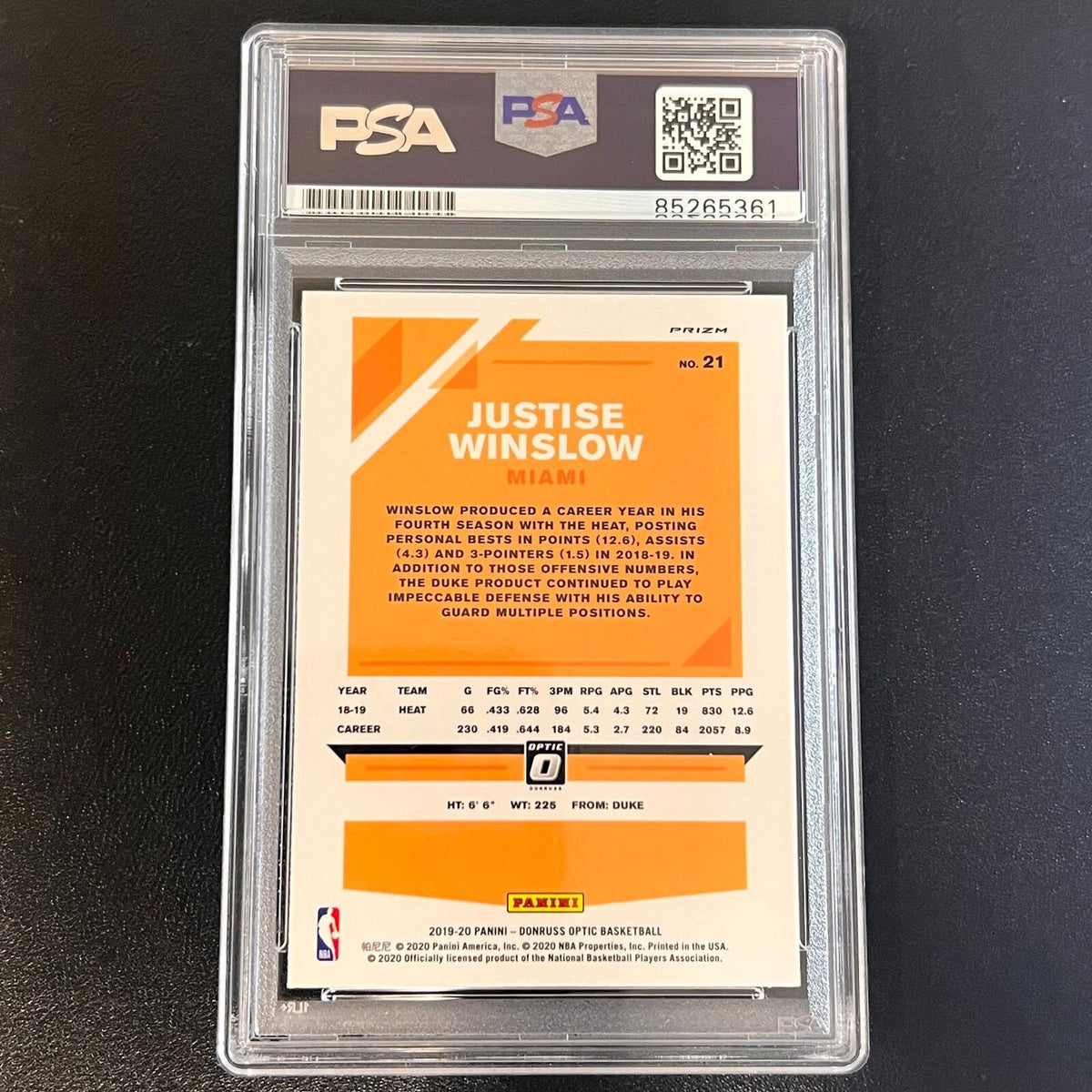 2019-20 Panini Donruss Optic #21 Justise Winslow Signed Card AUTO PSA/DNA Slabbe