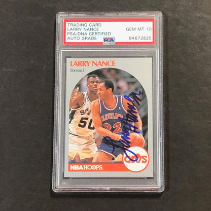 1990-91 NBA Hoops #78 Larry Nance Signed Card AUTO 10 PSA Slabbed Cavaliers