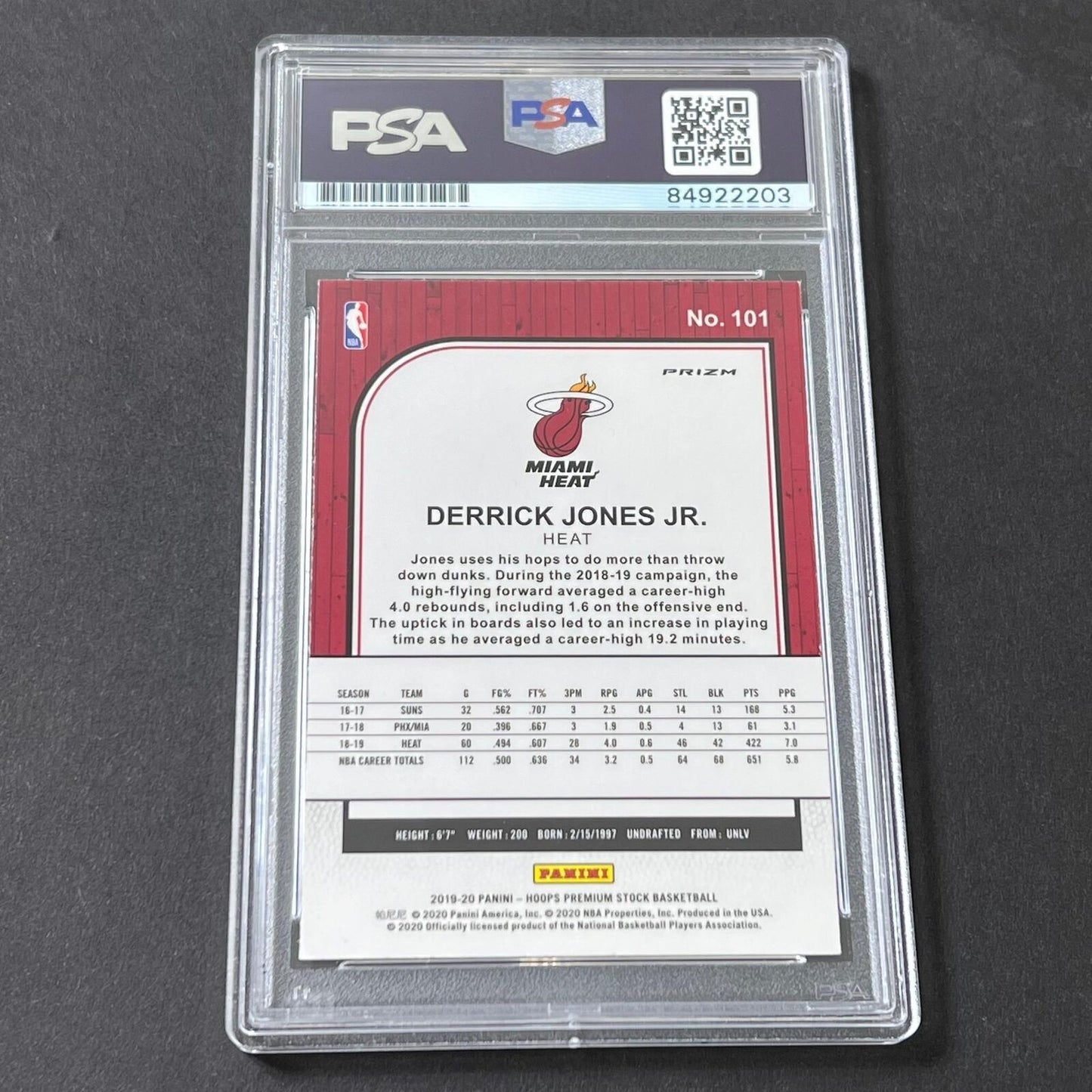 2019-20 NBA Hoops Premium #101 Derrick Jones Jr. Signed Card AUTO 10 PSA Slabbed