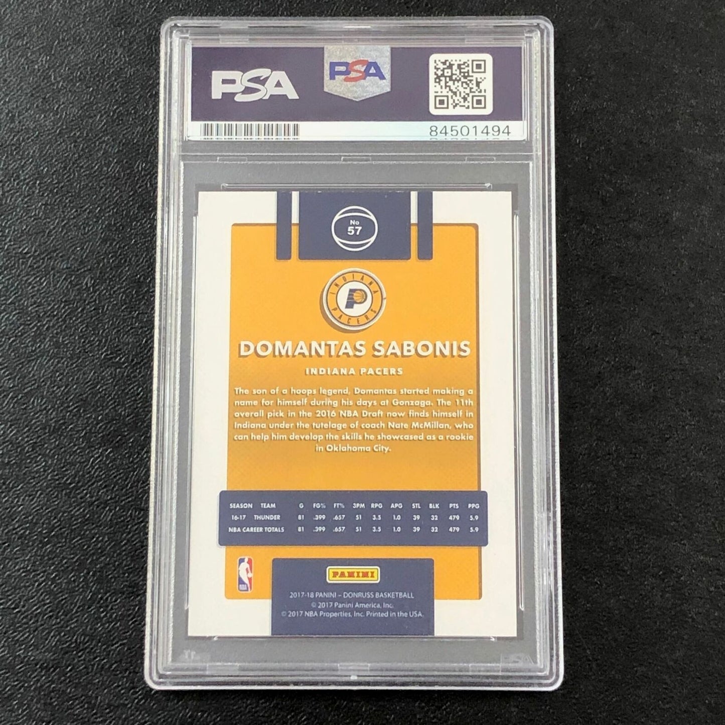 2017-18 Donruss #57 Domantas Sabonis Signed Card AUTO PSA Slabbed Pacers