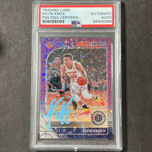 2019-20 Panini Hoops Premium Stock #123 Kevin Knox Signed Card Purple AUTO PSA S