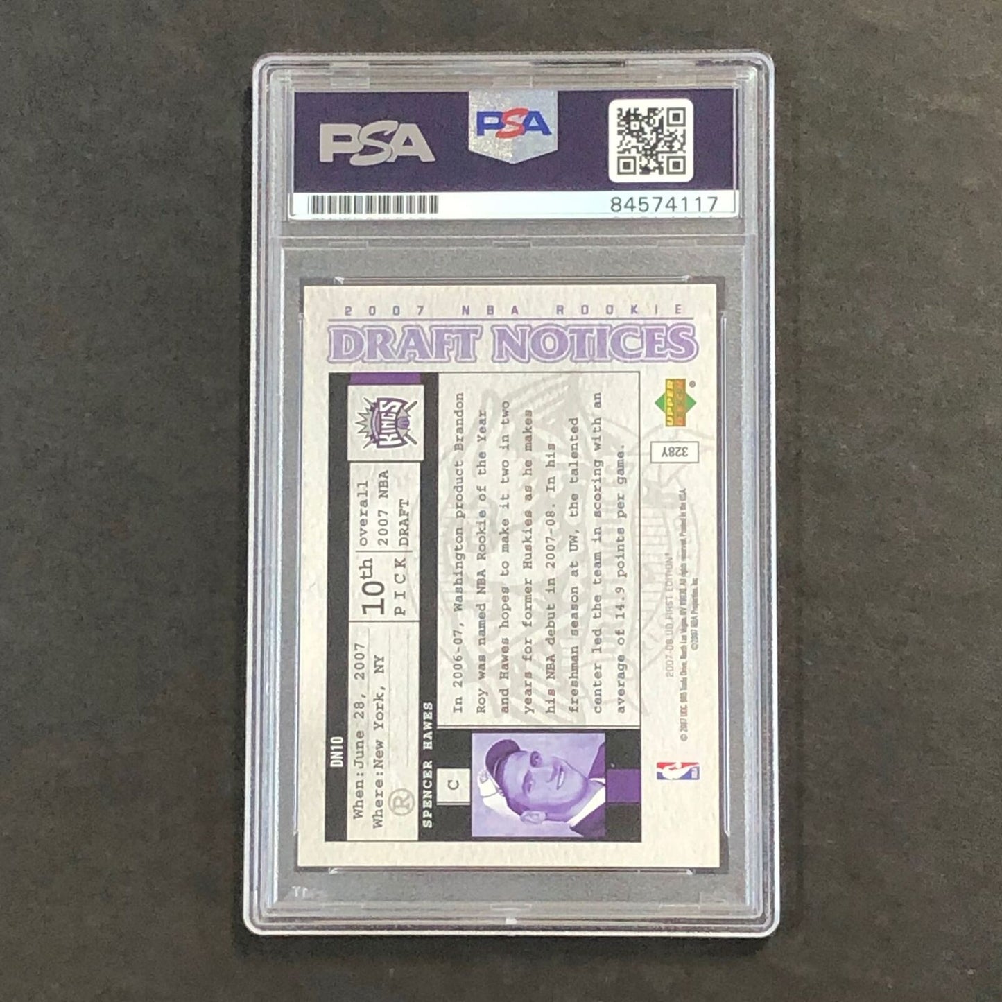 2007-08 Upper Deck Draft Notices #DN10 Spencer Hawes Signed Card AUTO PSA/DNA Sl