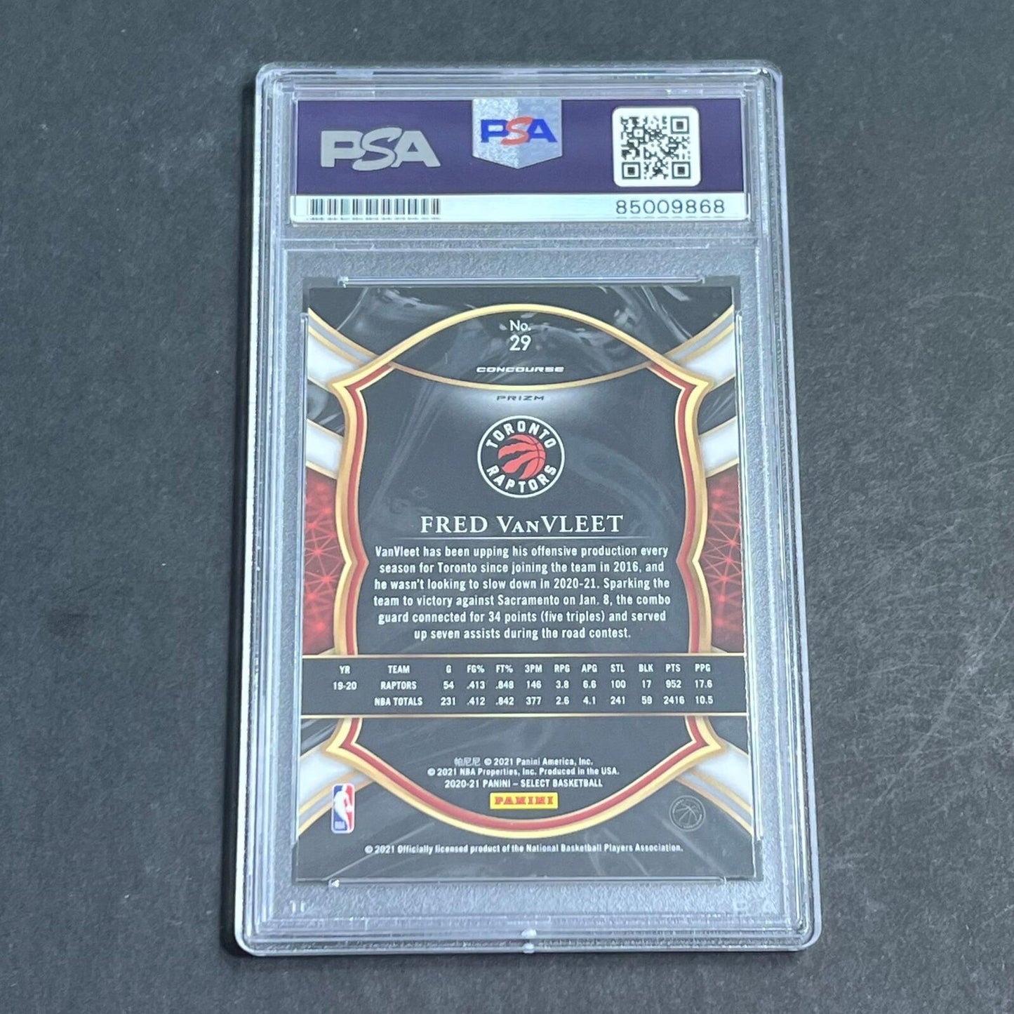 2020-21 Panini Select #29 Fred VanVleet Signed Card AUTO PSA Slabbed Raptors