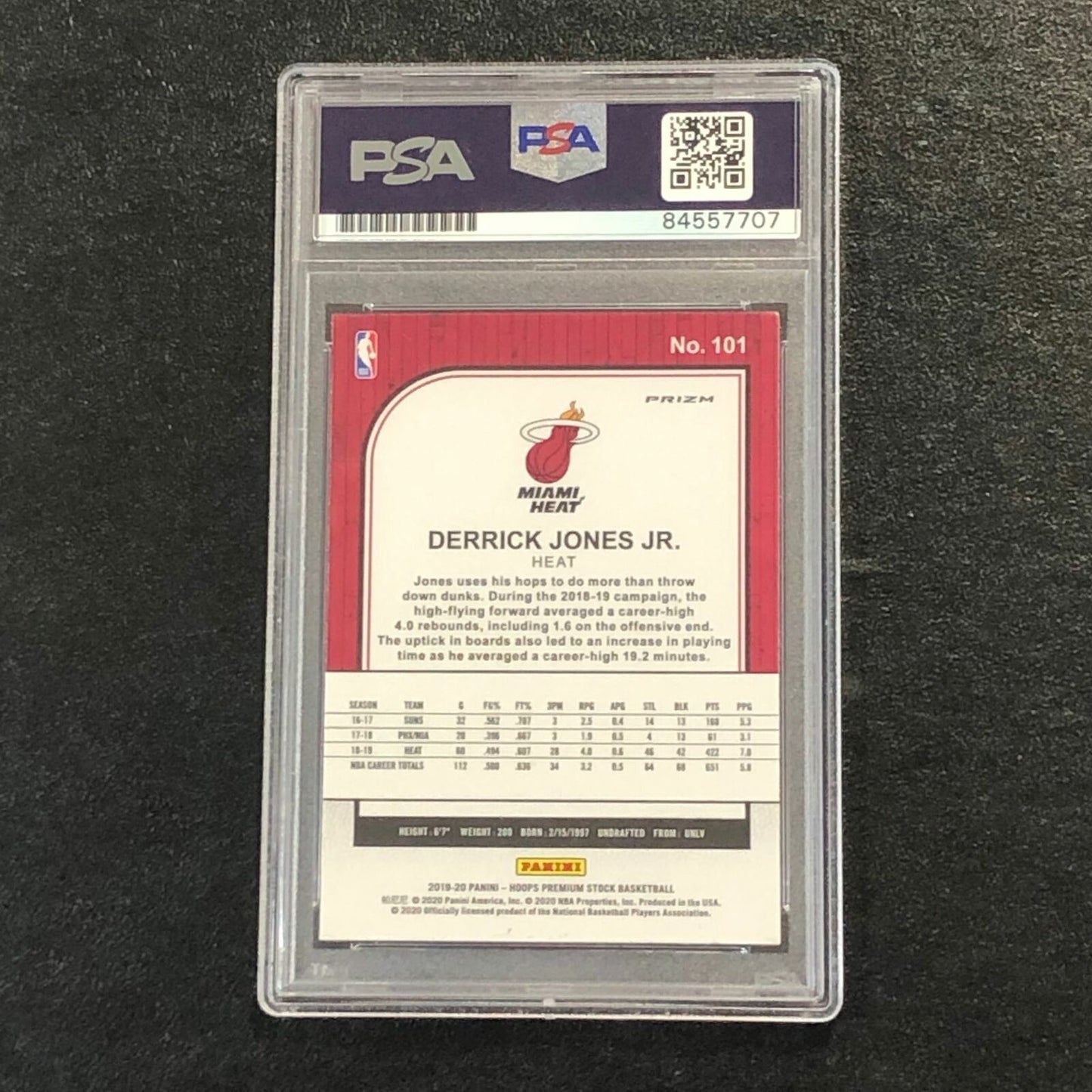 2019-20 NBA Hoops #101 Derrick Jones Jr. Signed Card AUTO PSA Slabbed Heat