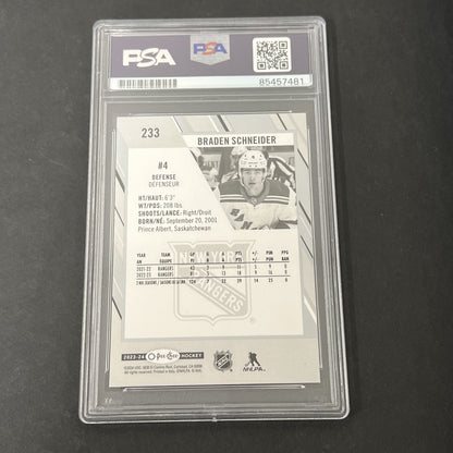 2023-24 O-Pee-Chee #233 Braden Schneider signed card PSA Auto 10 Rangers