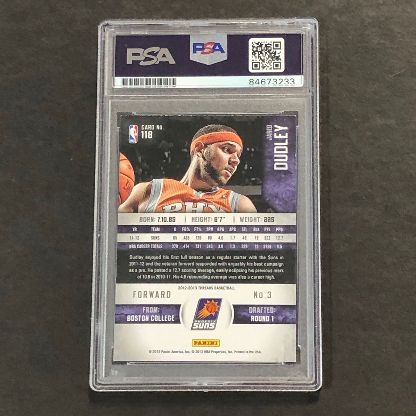 2012-13 Panini Threads #118 Jared Dudley Signed Card PSA Slabbed Suns