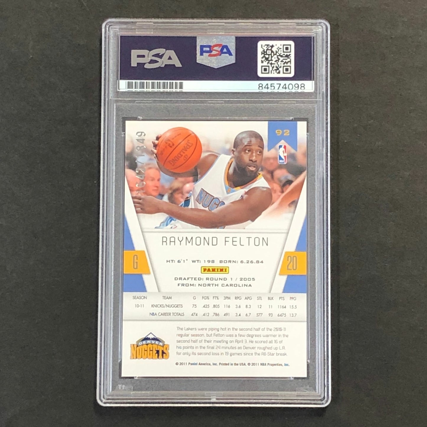 2010-11 Totally Certified #92 Raymond Felton Signed Card AUTO PSA/DNA Slabbed Nu