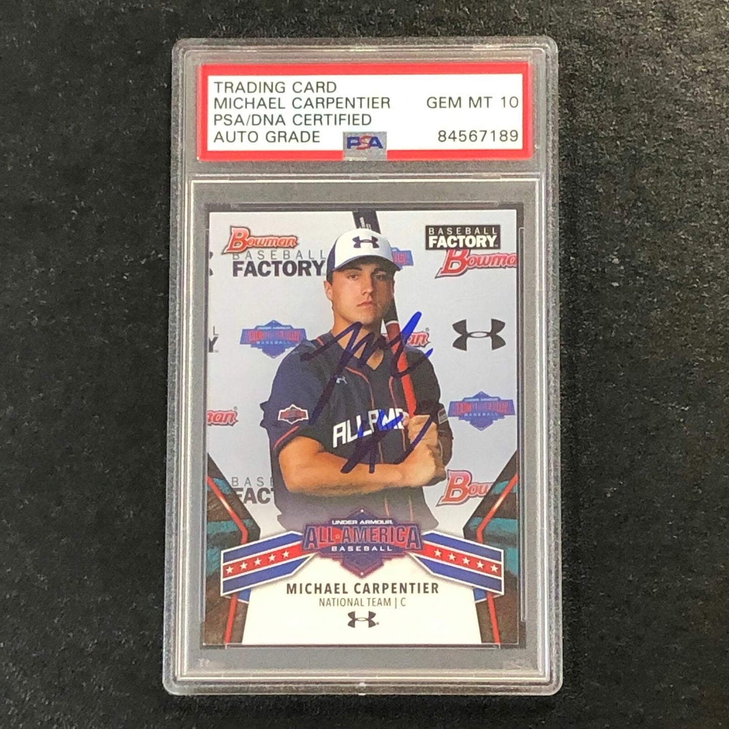 2018 BOWMAN Under Armour #UAN-3 Michael Carpentier Signed Card PSA Slabbed Auto