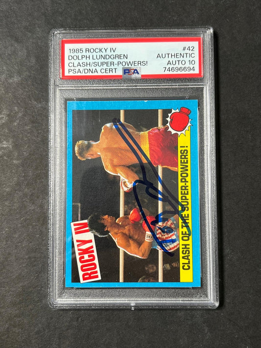 1985 Topps Rocky IV #42 Signed Card Dolph Lundgren PSA/DNA Auto 10 Ivan Drago "C