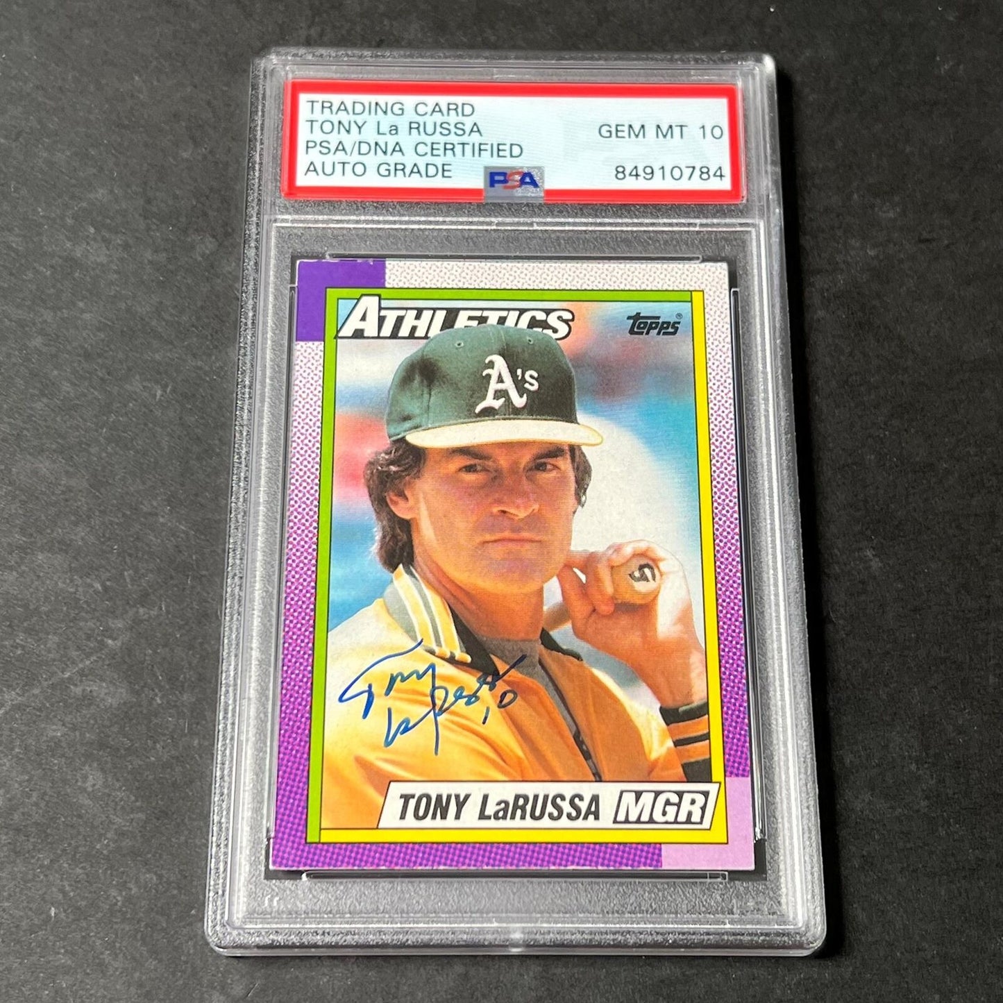 1990 Topps #639 Tony La Russa Signed Card Auto 10 PSA Slabbed Oakland Athletics