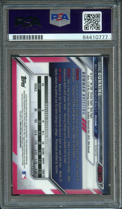 2016 Bowman Chrome #BDC-104 Dane Dunning Signed Card PSA Slabbed Auto Grade 10 N