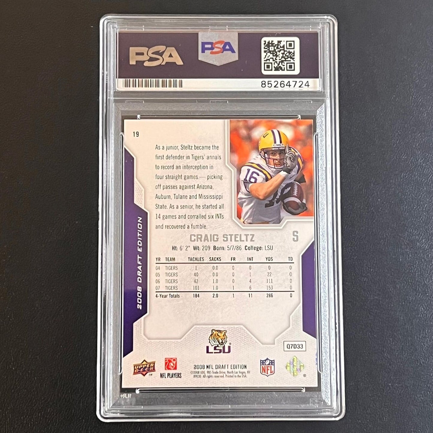 2008-09 Topps Upper Deck NFL Draft Edition #19 Craig Steltz RC signed card PSA/D