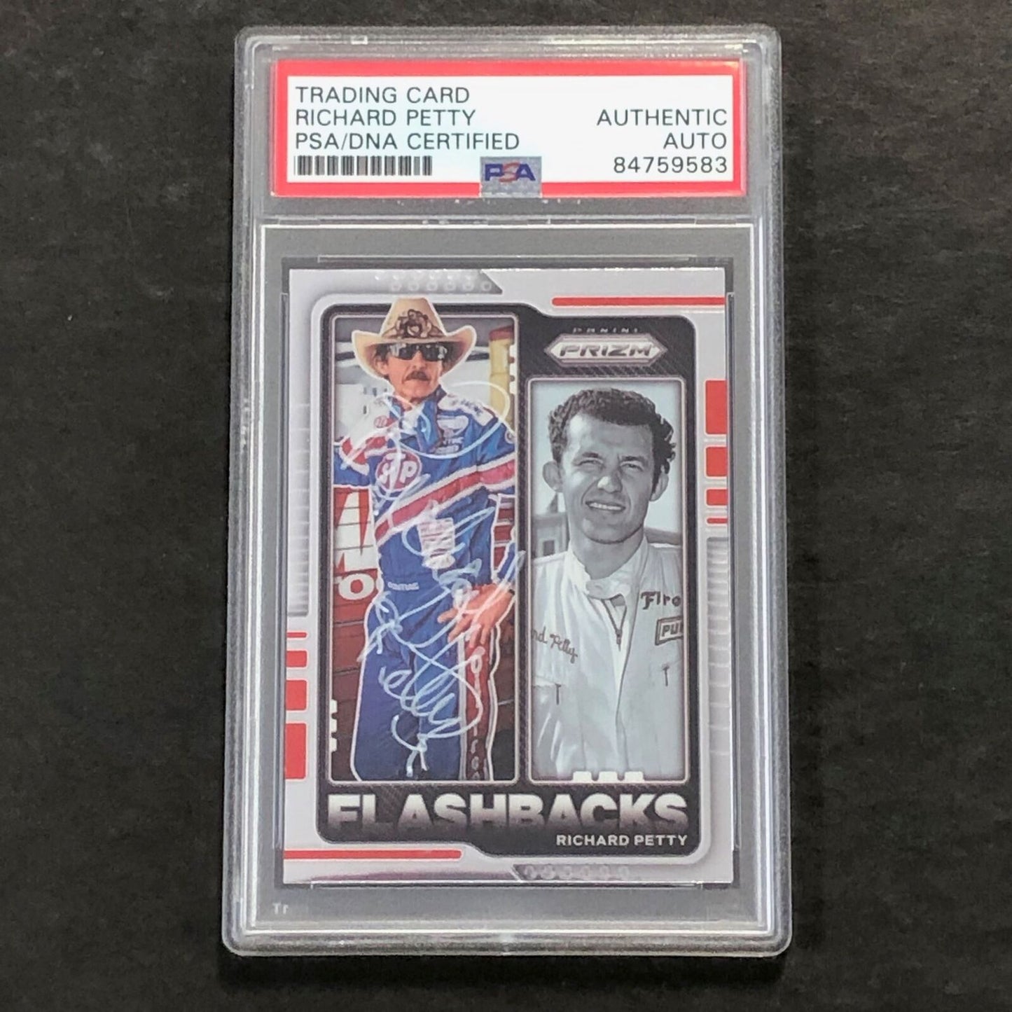 2021 Panini Prizm Racing Flashbacks #77 Richard Petty Signed Card AUTO PSA Slabb