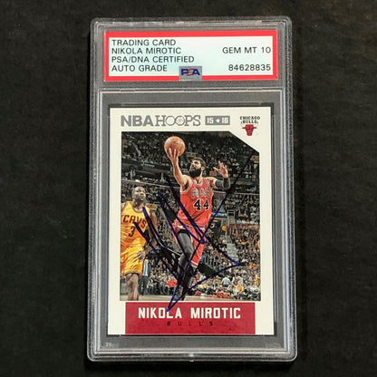 2015-16 NBA Hoops #106 Nikola Mirotic Signed Card AUTO 10 PSA Slabbed Bulls