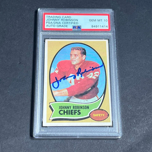 1970 Topps #129 Johnny Robinson signed Card Slabbed AUTO 10 PSA/DNA Kansas City