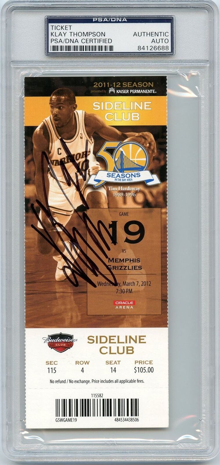 Klay Thompson Signed Oracle Ticket PSA/DNA Warriors Autographed Slabbed Rookie