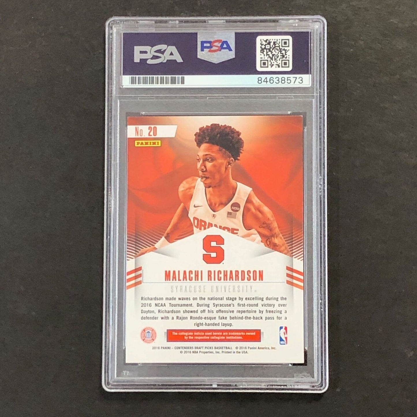 2016-17 Contenders Draft Picks #20 Malachi Richardson Signed Card AUTO PSA Slabb