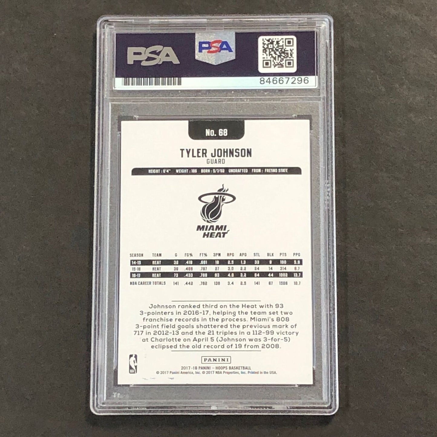 2017-18 NBA Hoops #68 Tyler Johnson Signed Card AUTO 10 PSA Slabbed Heat