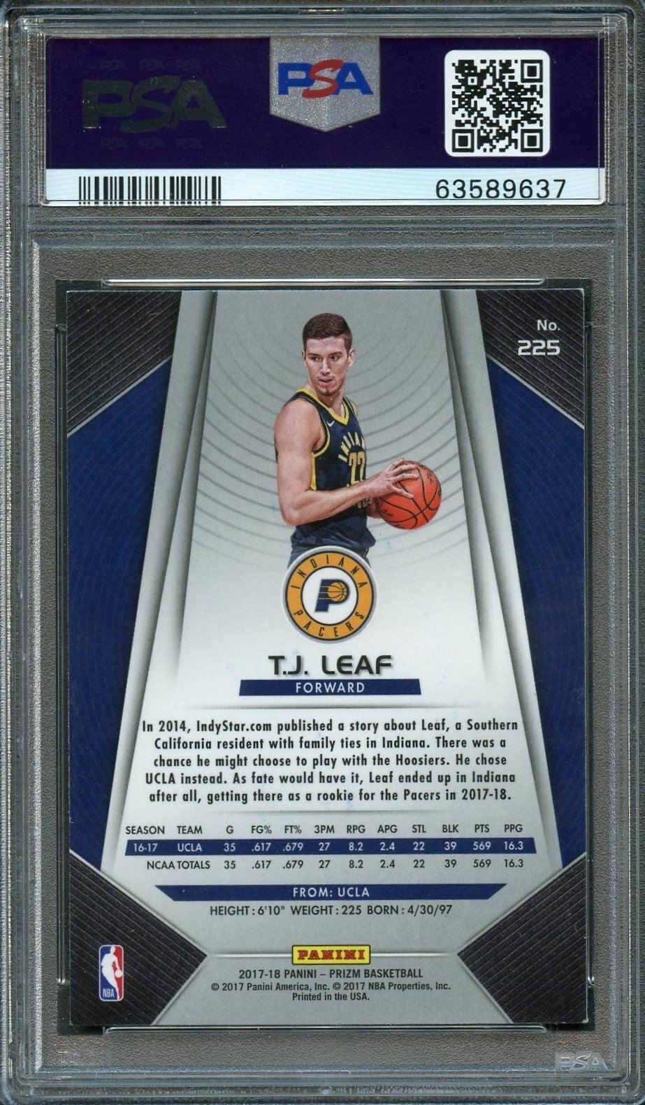 2017-18 Panini Prizm #225 TJ Leaf Signed Card AUTO 10 PSA Slabbed RC Rookie