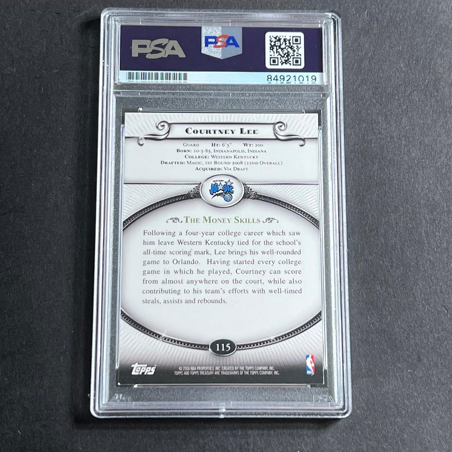 2008-09 Topps Treasury #115 Courtney Lee Signed Card AUTO PSA Slabbed RC Magic