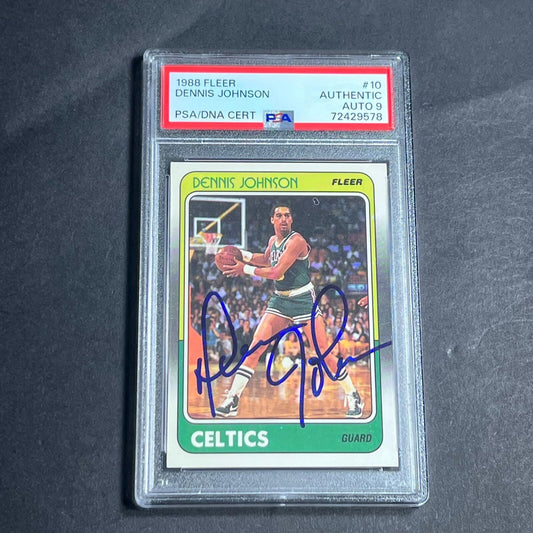 1988-89 Fleer #10 Dennis Johnson Signed Card AUTO 9 PSA/DNA Slabbed Celtics