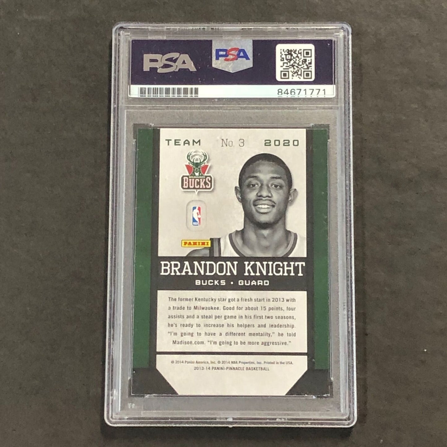 2013-14 NBA Pinnacle #3 Brandon Knight Signed Card AUTO 10 PSA Slabbed Bucks