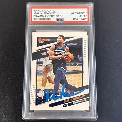 2021-22 Panini Donruss #58 Malik Beasley Signed Card AUTO PSA/DNA Slabbed Timber