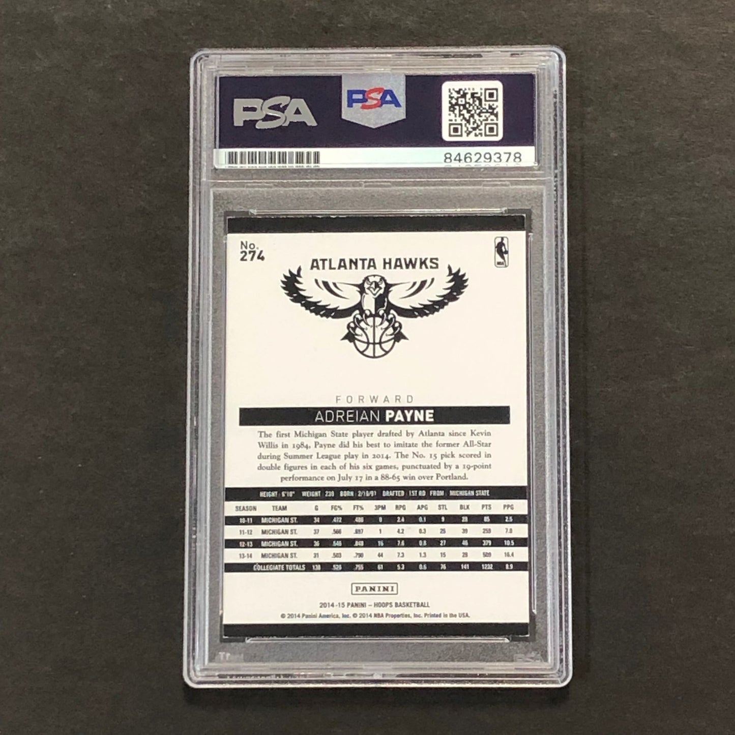 2014-15 Panini NBA Hoops #274 Adreian Payne Signed Card AUTO 10 PSA Slabbed RC H